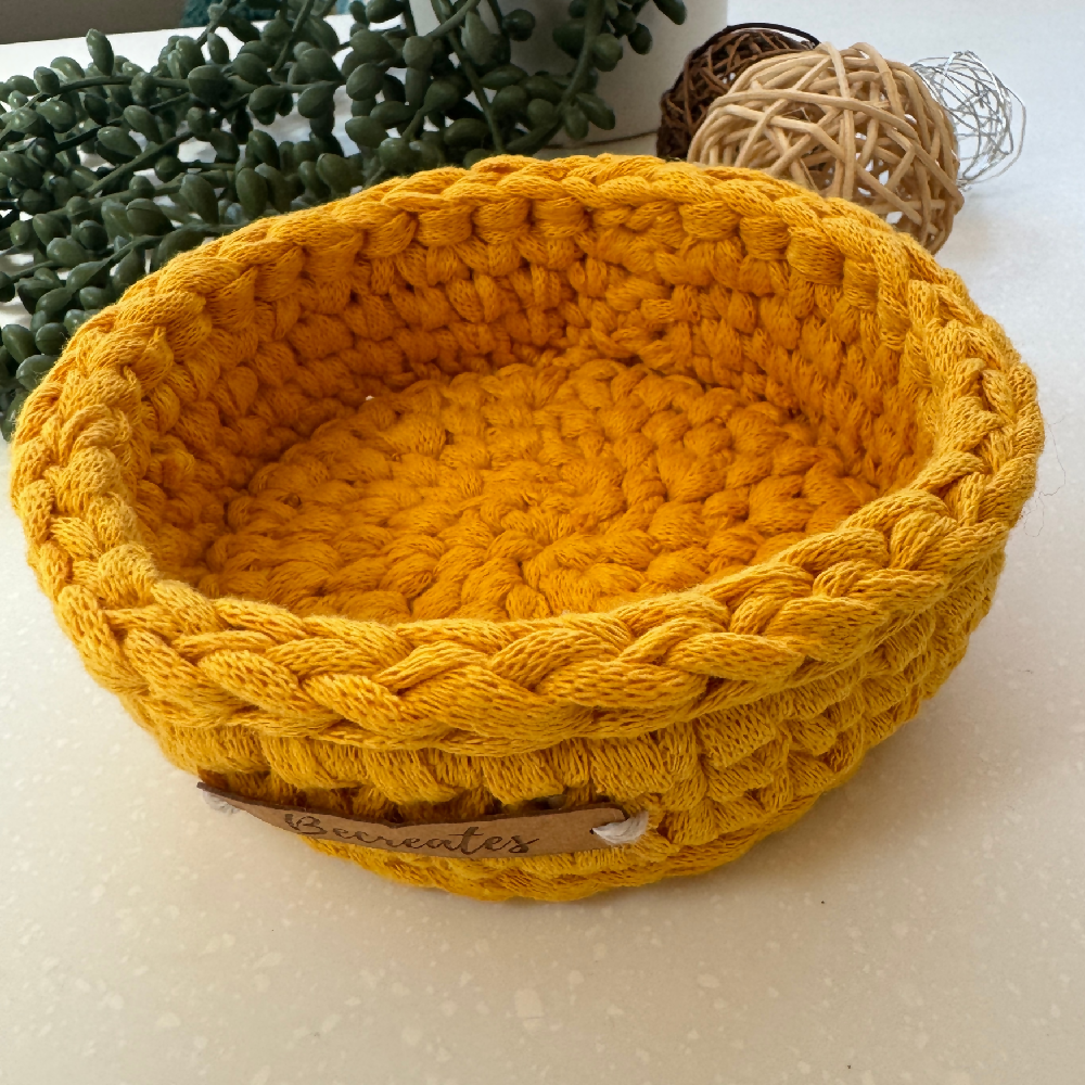 Handmade basket | Recycled yarn | Mustard Pixie