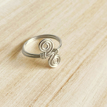 Simply sterling silver double spiral double banded wire ring