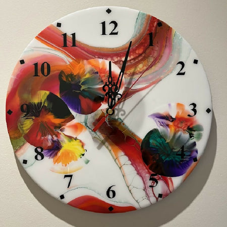 Fluid art Multi-coloured clock on upcycled LP record