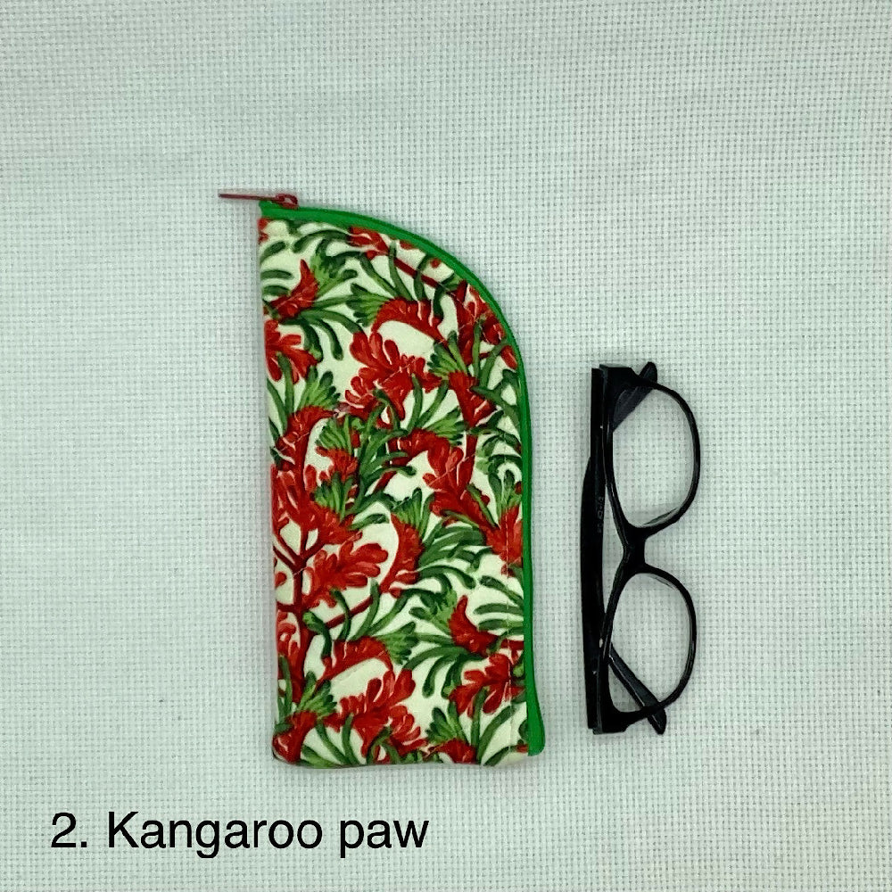 Australian wildflowers curved top zip pouch for glasses, phones, handbag organiser, etc.