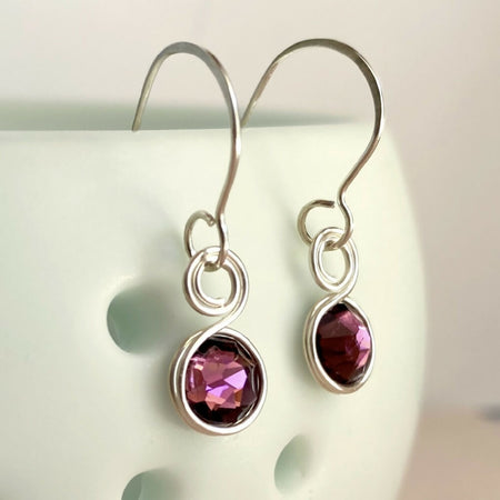 Amethyst purple crystal and silver dangle earrings