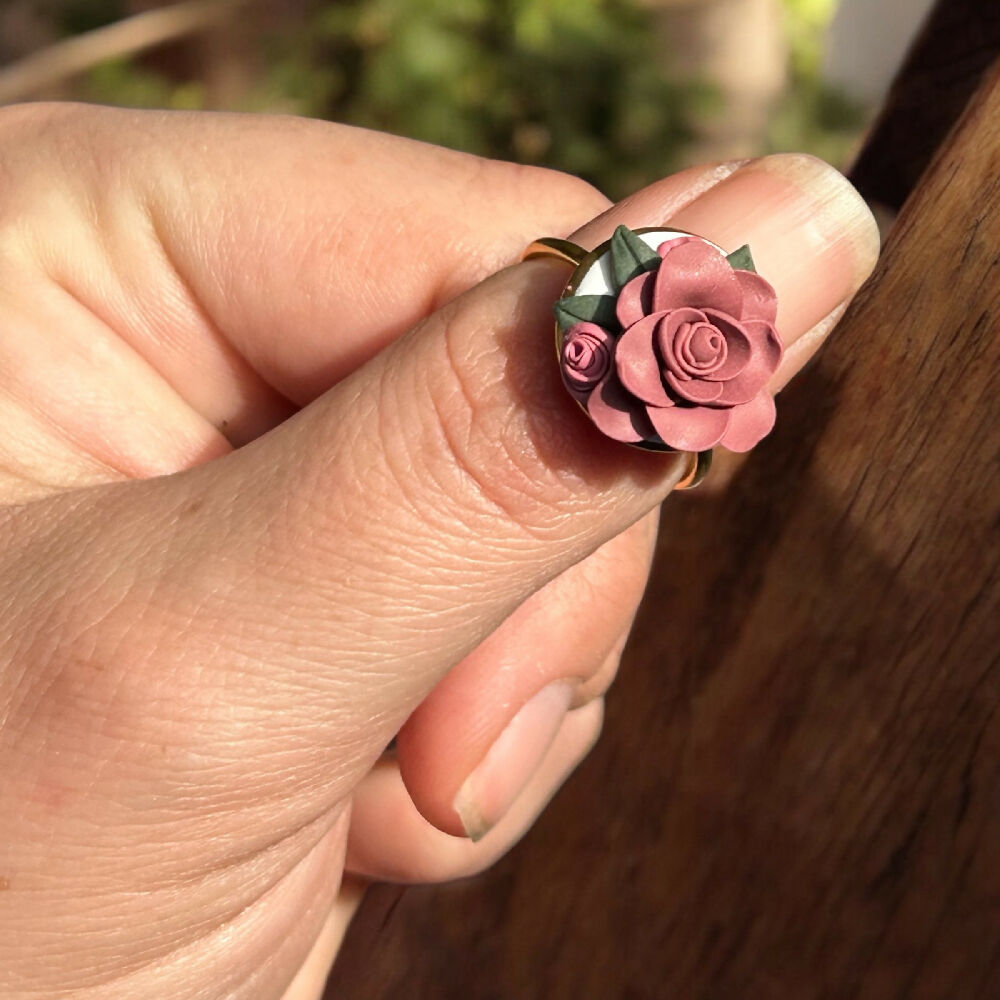 Floral Rose Hand sculpted Rings - Dusty Mauve