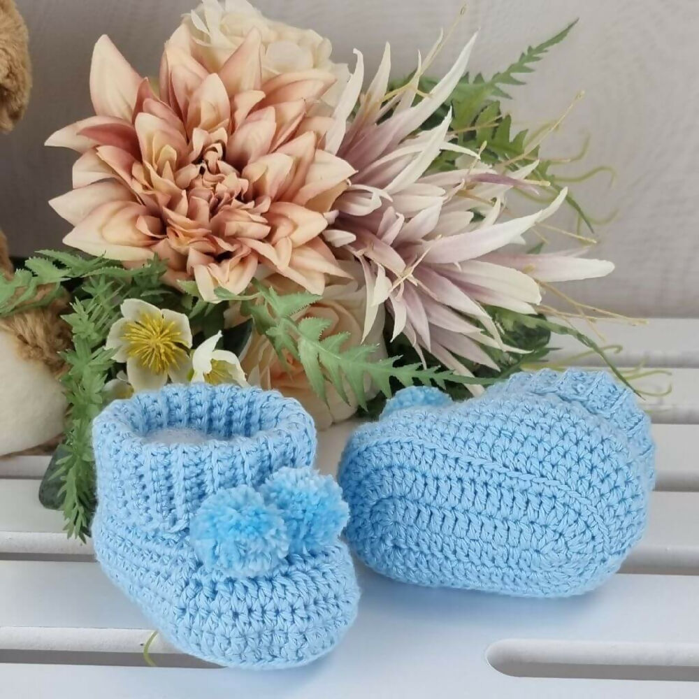 Blue Cotton Baby Booties Newborn Gender Reveal 5.5