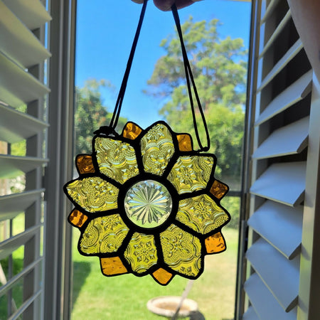 Vintage Sunflower - stained glass suncatcher