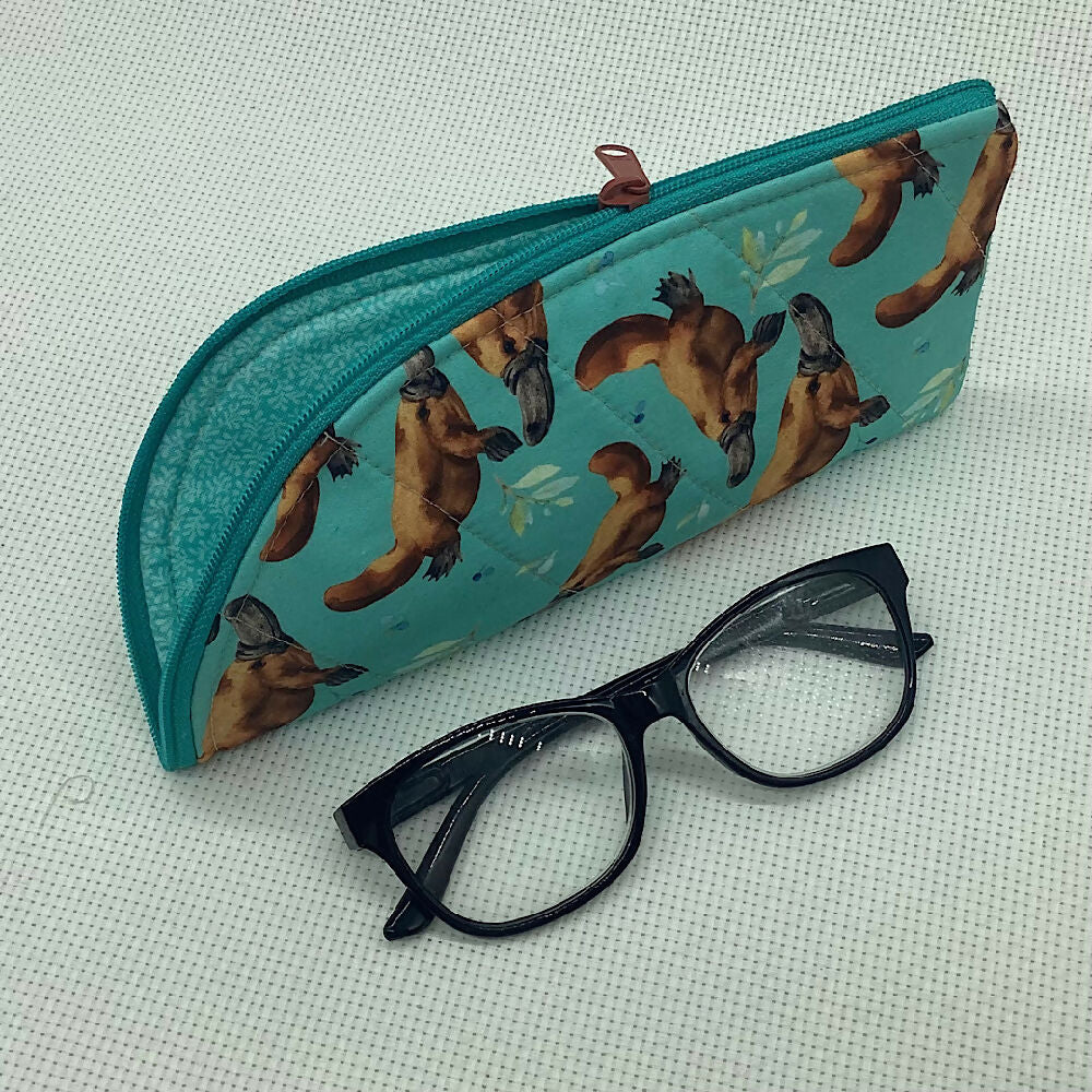 Australian platypus curved top zip pouch for glasses, phones, handbag organiser, etc.