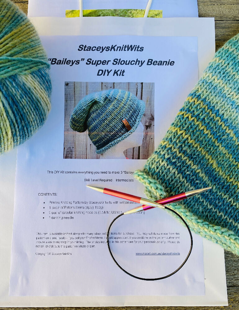 Slouchy Beanie Knitting Kit, Knit 3 Beanies DIY Kit