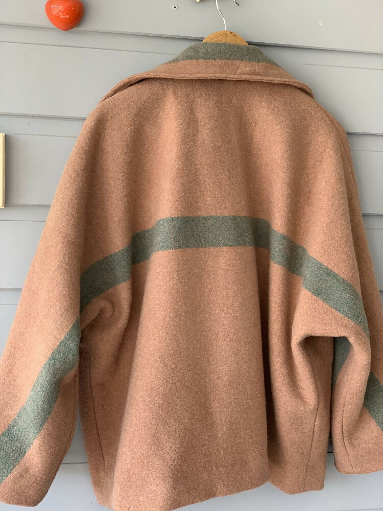 Tan Wool blanket jacket/ wool jacket/ upcycled blanket jacket/ size large