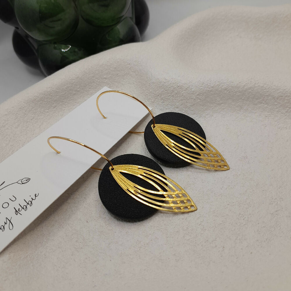 Black and charm polymer clay earrings- hypoallergenic