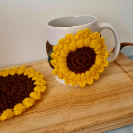 Crochet Sunflower Mug Cosy & Coaster Set