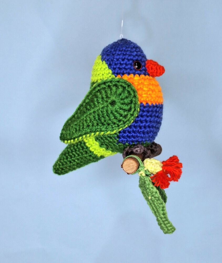 crocheted rainbow lorikeet room decoration or toy
