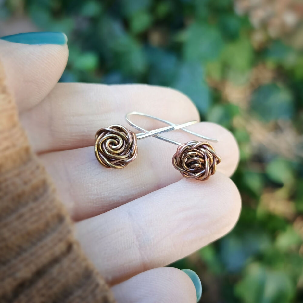 copper rosette earrings handmade 1