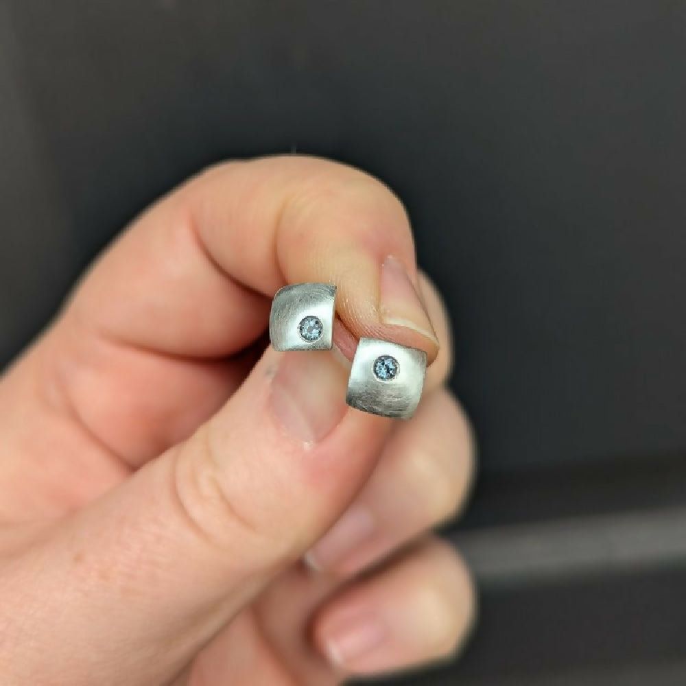 handmade grey spinel × domed square studs