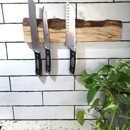 Wall mounted Magnetic Knife Holder, 40cm, Holds 7 knives,West Australian Made, Marri Timber, Beautiful Wedding Present or Anniversary Gift, Natural Edge