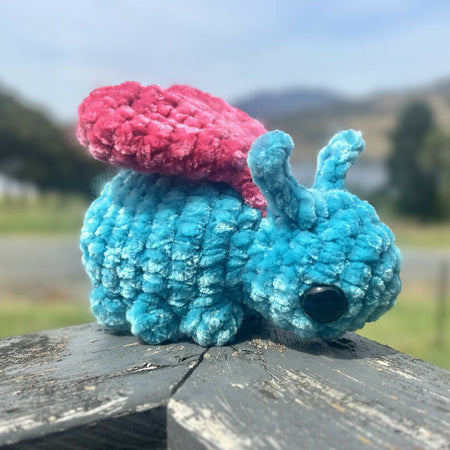 Love Bug Small Soft Plush Crochet Toy Teal Pink