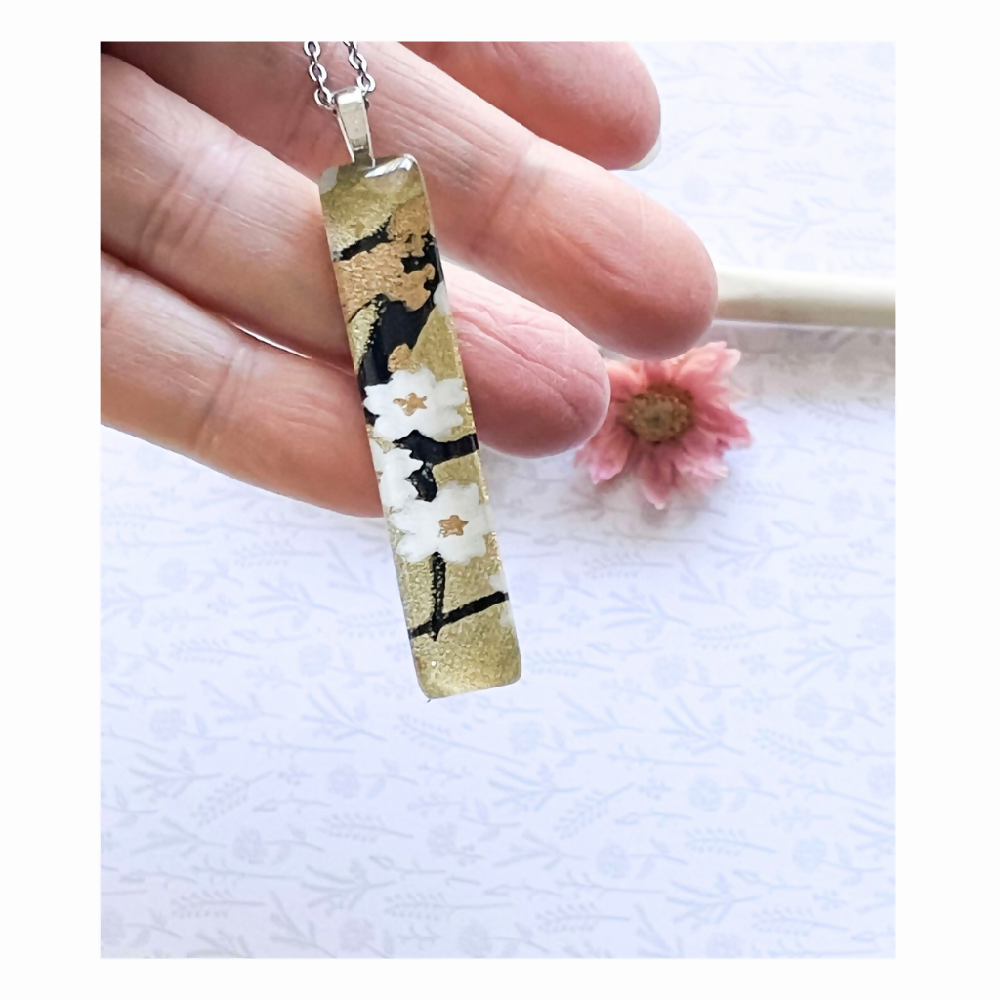 White Cherry Blossom Earring and Pendant Set made with Japanese Papers