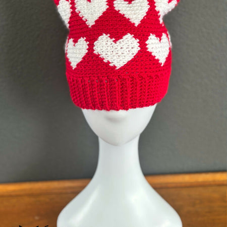 Valentine Heart Cat Ear Beanie Crochet Pattern