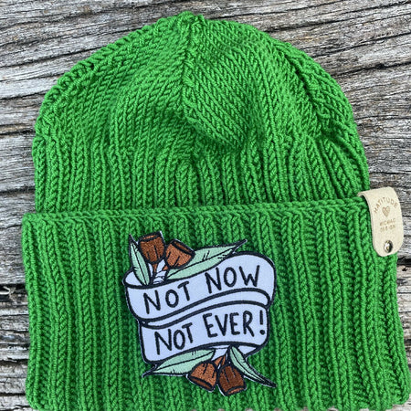 HATITUDE Green Beanie with feminist patch