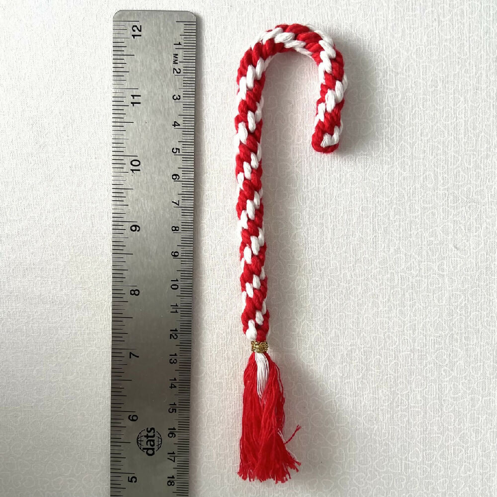 Christmas Candy Cane Macrame Ornaments Set of 3