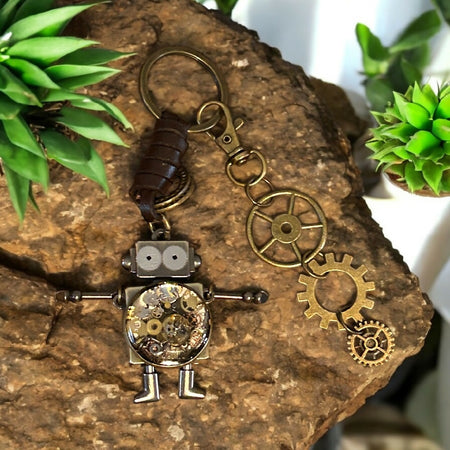 Steampunk watch parts robot keyring