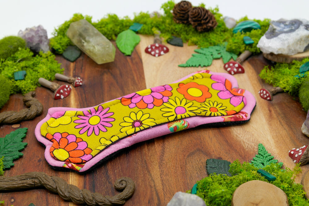 dig the flow reusables reusable cloth pad australian handmade pink daisies mustard bamboo lycra tula pink shells cotton unique one-of-a-kind lips of an angel kitty menstrual health business