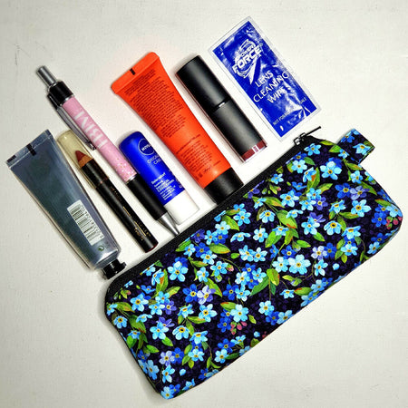 Compact pouch with a Blue Floral Design, ideal for makeup, stationery, first aid etc