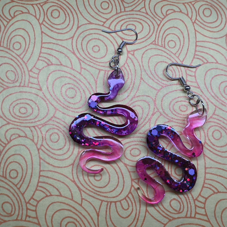 Ssssss Pink Purple Glitter Earrings
