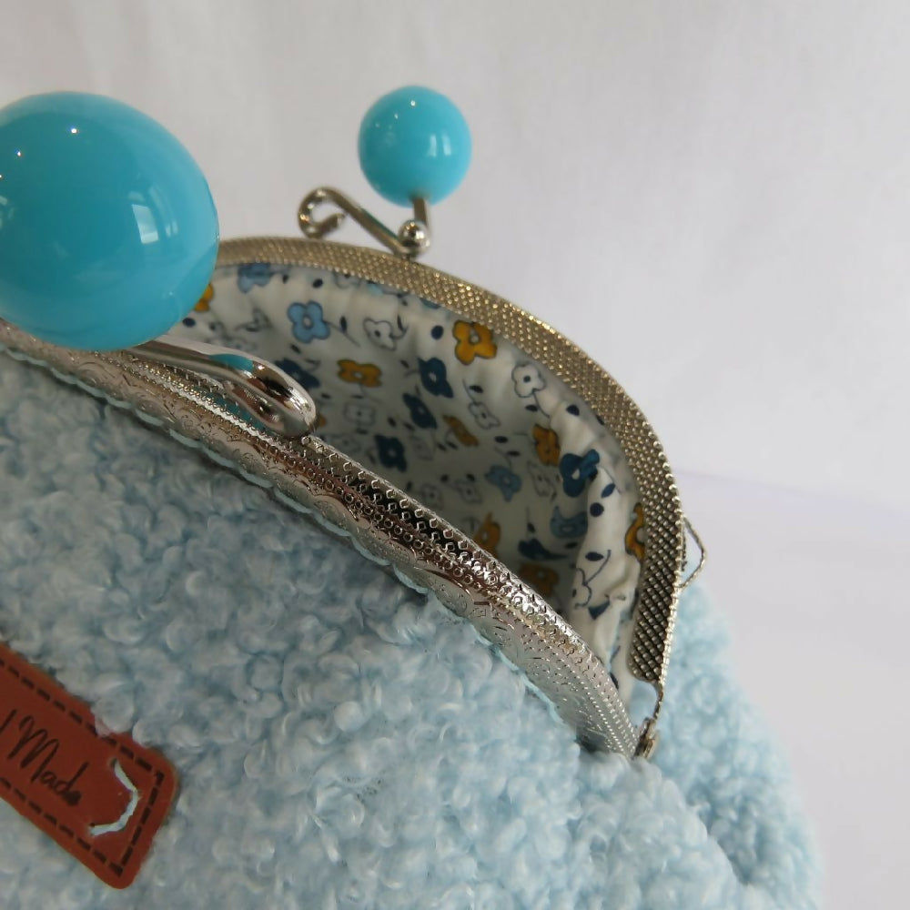 Boucle Purse Large with metal Silver Frame Blue #1