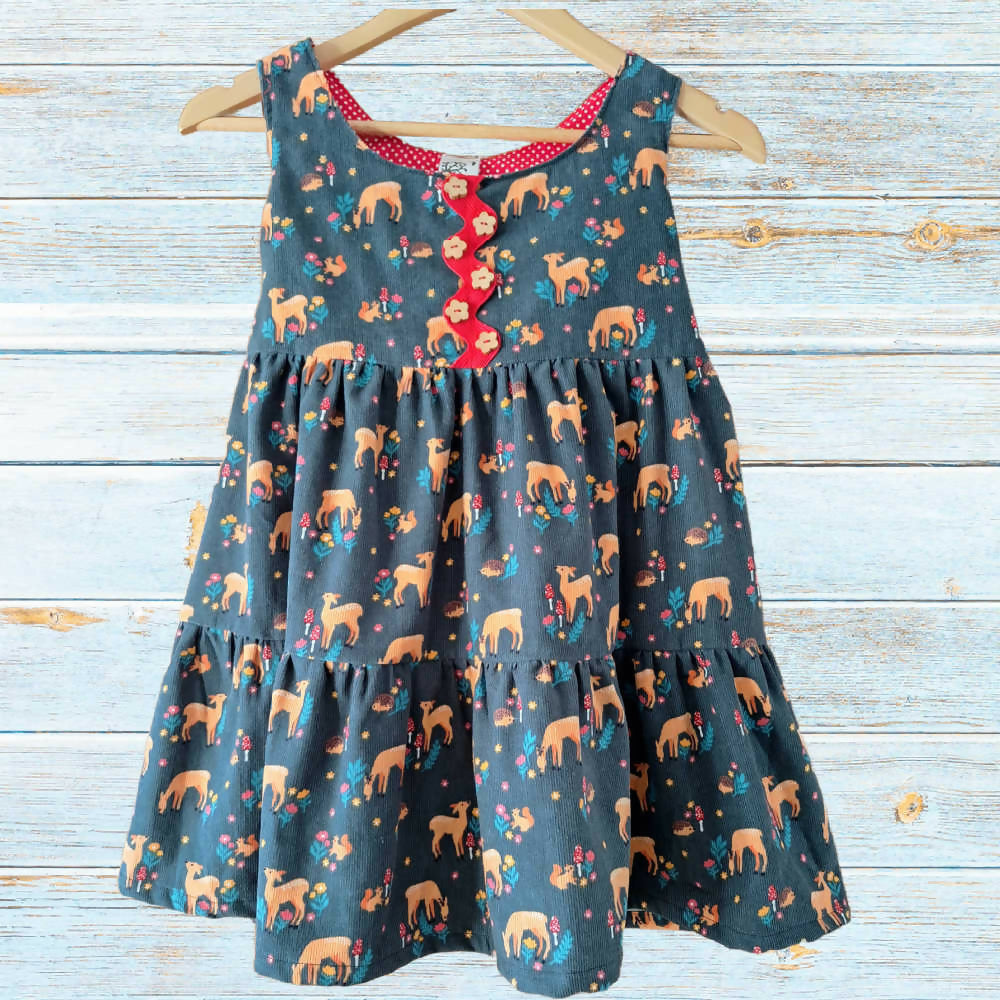 Girls Charcoal Grey, Corduroy Dress | Deer Pattern | Size 6