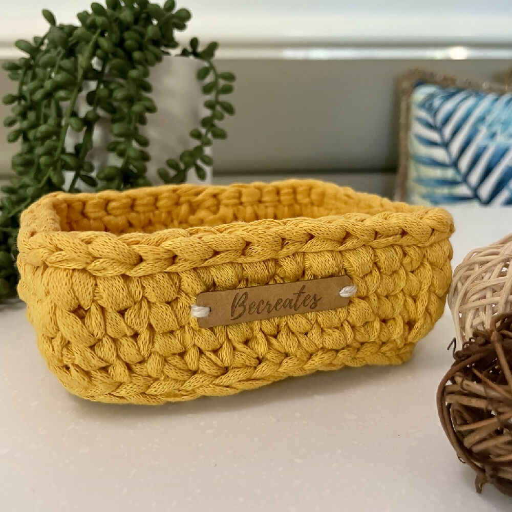 Crochet handmade basket | Home Decor | Mustard Rectangle