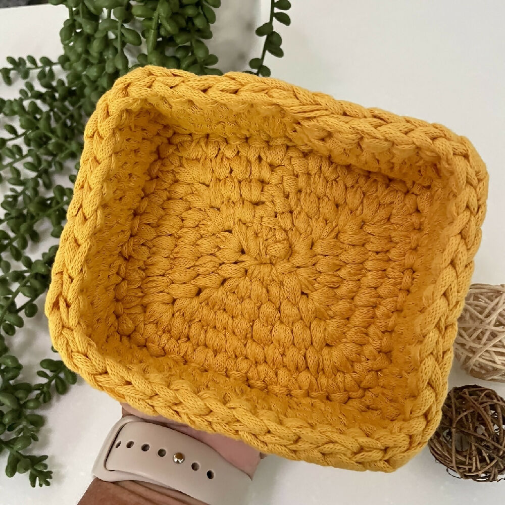 Crochet handmade basket | Home Decor | Mustard Rectangle