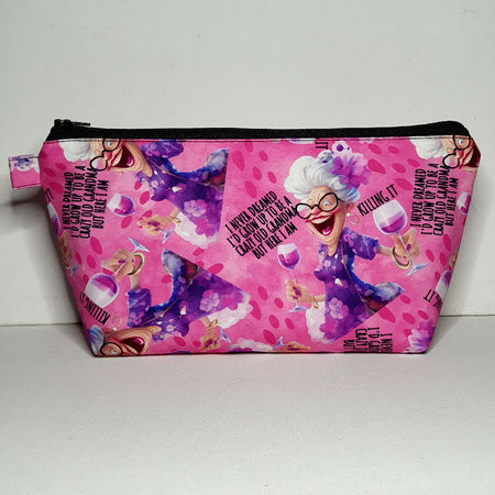 XL Pouch with Crazy Grandma design, cosmetic, travel, stationery pouch etc