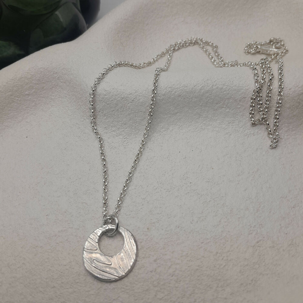Fine silver necklace pendant - upcycled chain