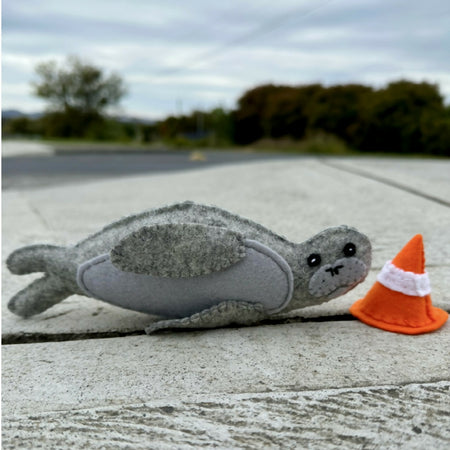 Neil the Seal soft toys made with traffic cone