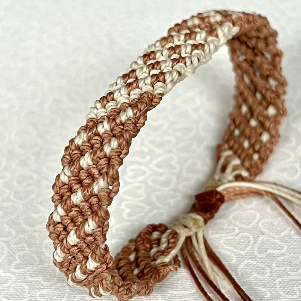 Beige & Brown macrame bracelet +FREE Microfibre Pouch