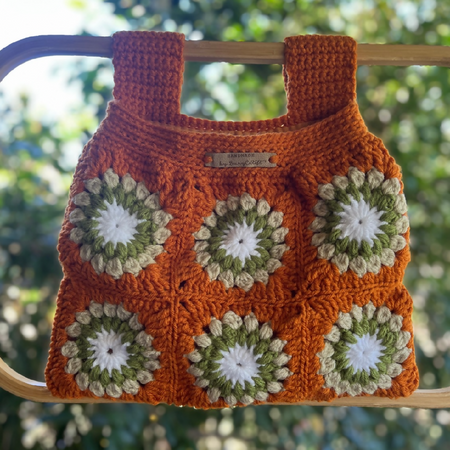 Handmade Crochet Sunflower Pram Organiser Pumpkin