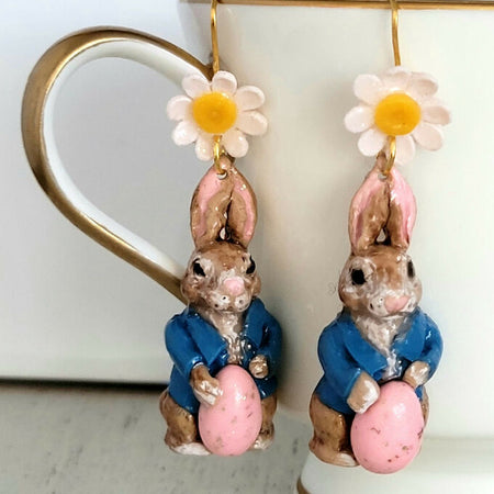 Peter Rabbit inspired earrings with pink egg