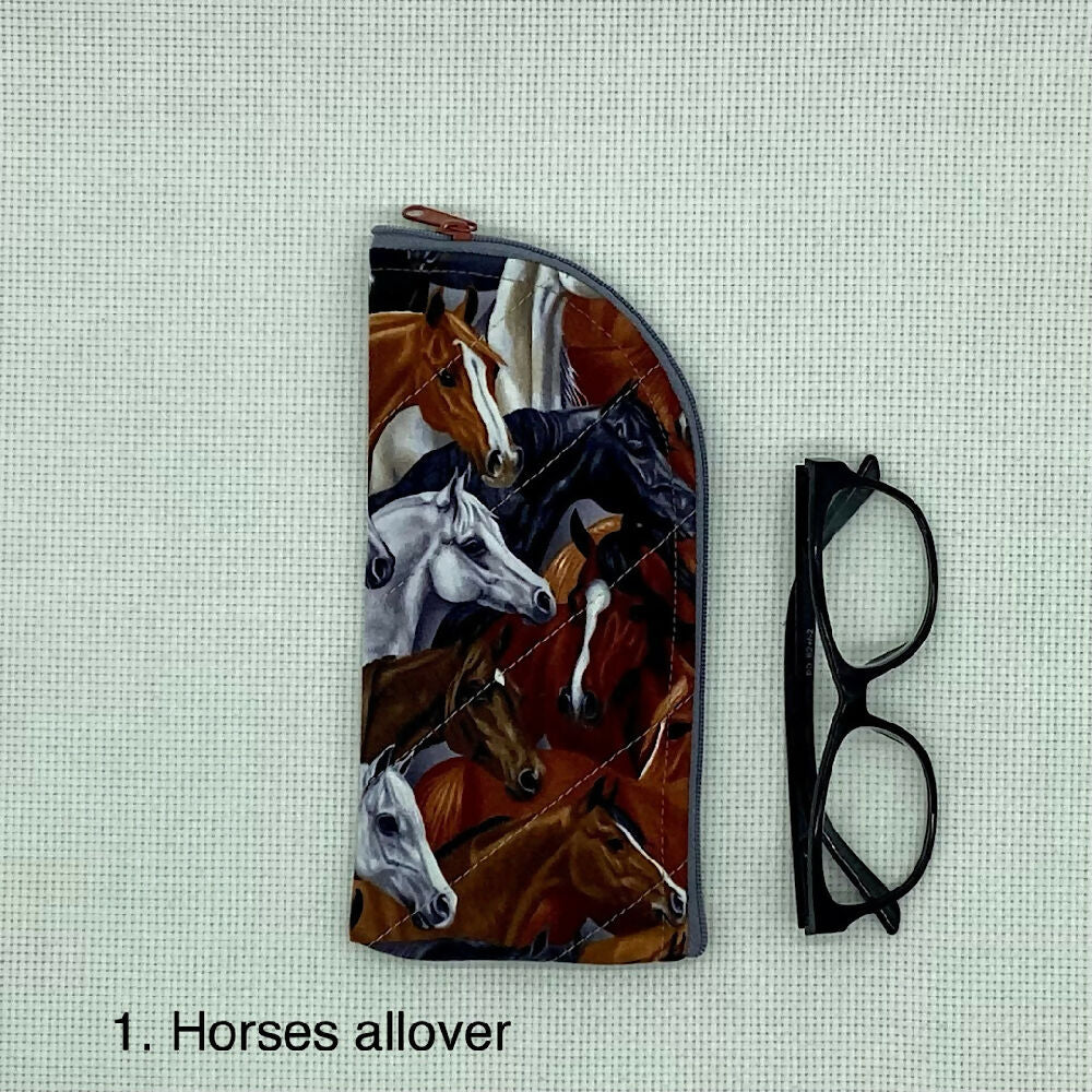 Horses ponies curved top zip pouch for glasses, phones, handbag organiser, etc.
