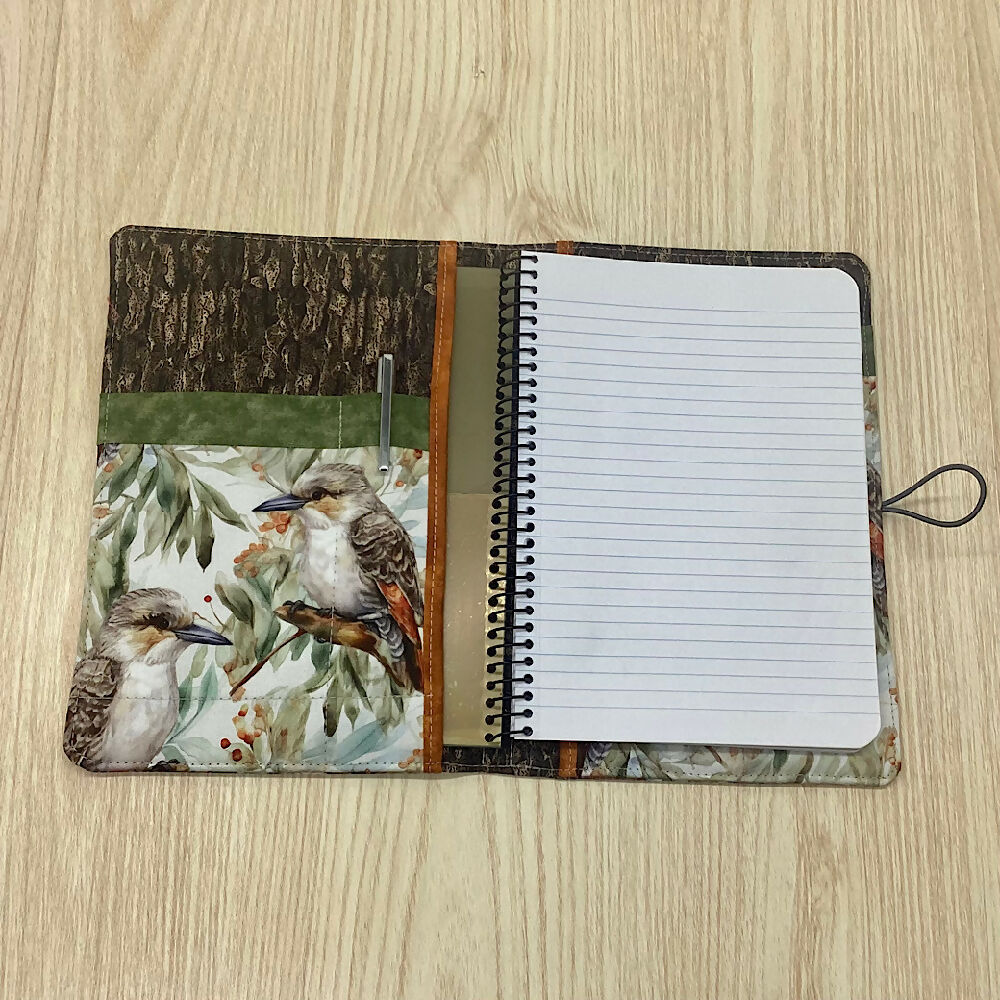 Australian kookaburra refillable A5 fabric notebook cover gift set - Incl. book and pen.