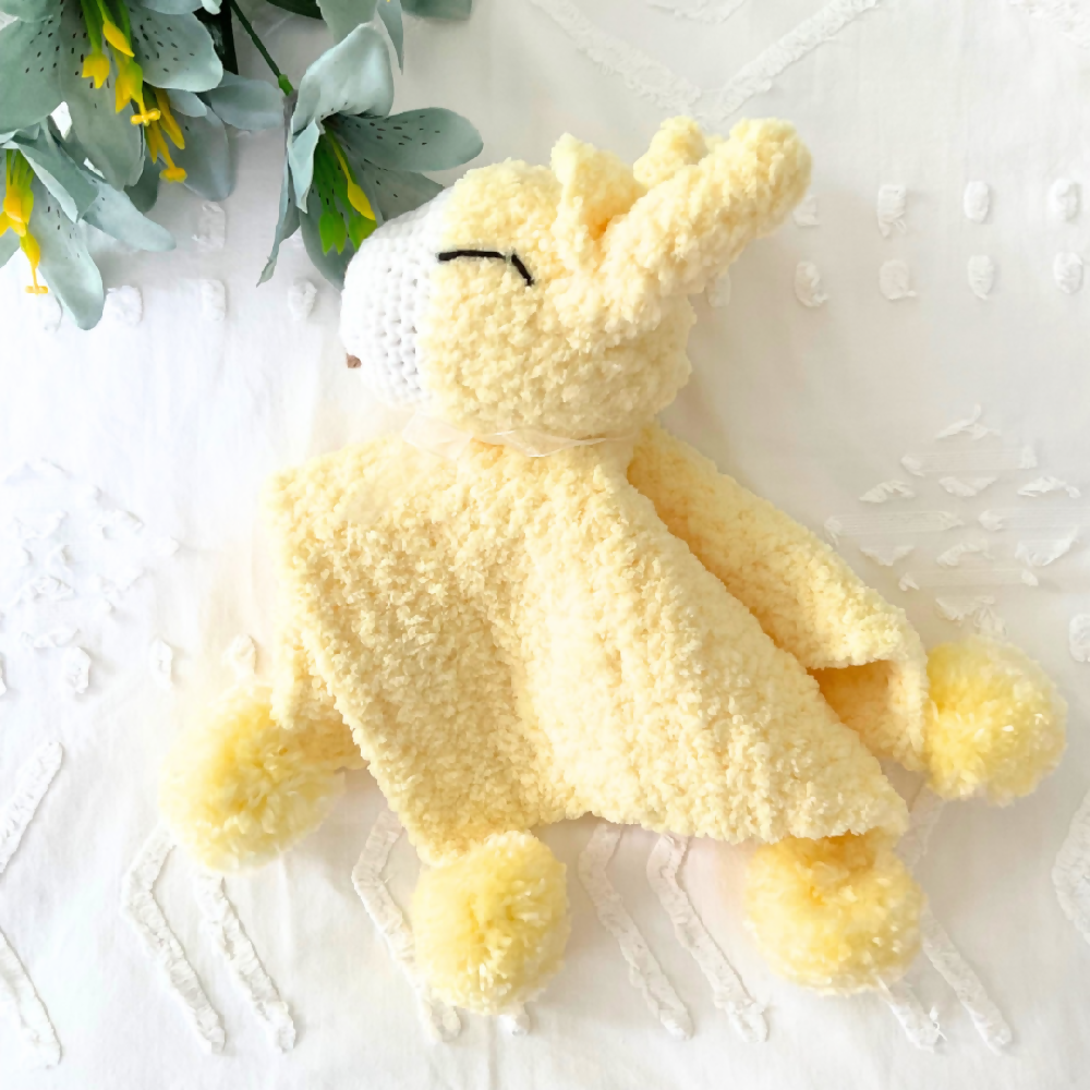 Handmade Crochet Llama Lovey Blanket, Llama Lemon Snuggle Blanket