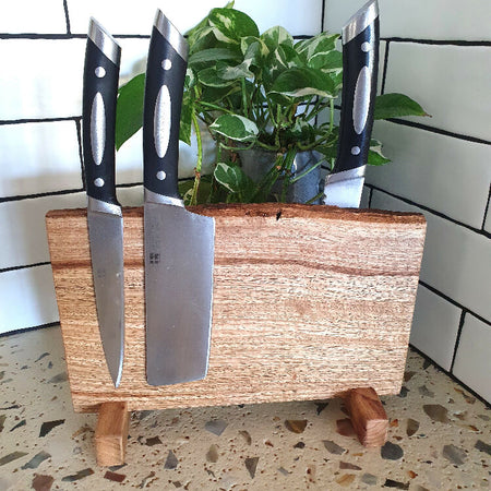 Magnetic Nine Knife Block,Made in Rockingham WA of Jarrah Timber , Kitchen Utensil Holder, Perfect Fifth Anniversary Present