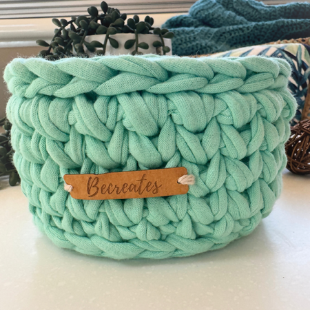 Crochet handmade basket | Spearmint | Tall Mini |Recycled tshirt yarn