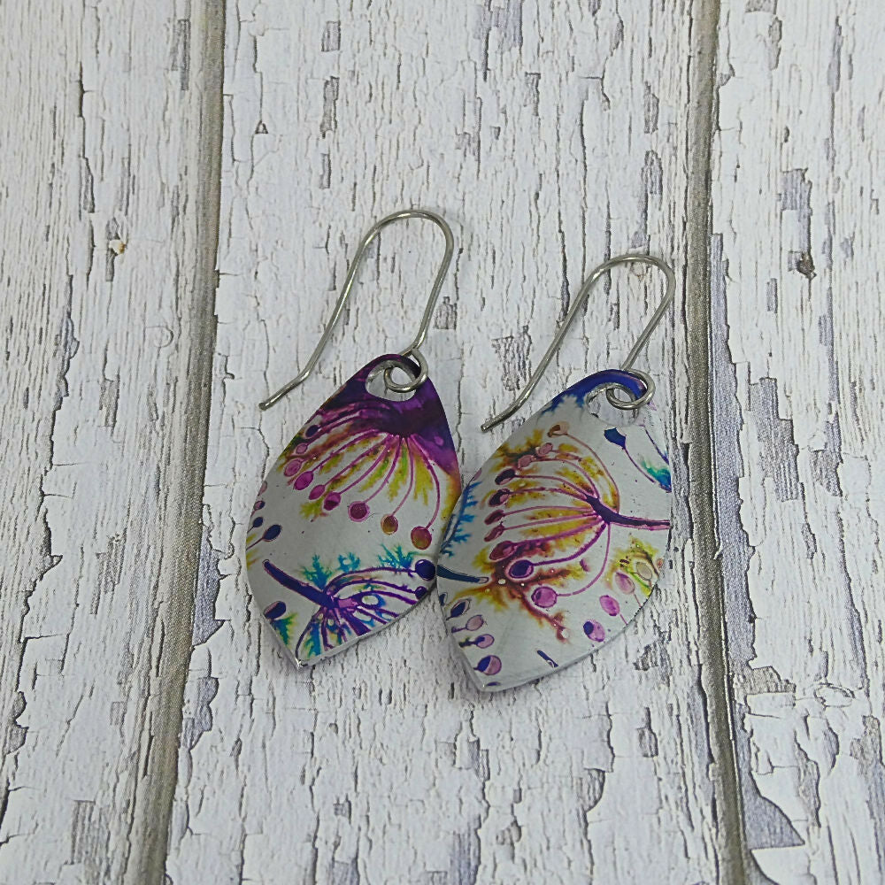 Printed Australian floral anodised aluminium earrings