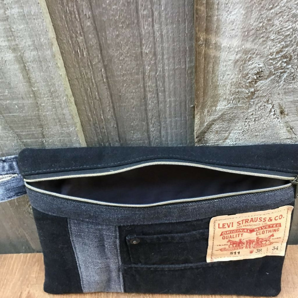 Black Upcycled Denim Pencil Case - Levi Patch