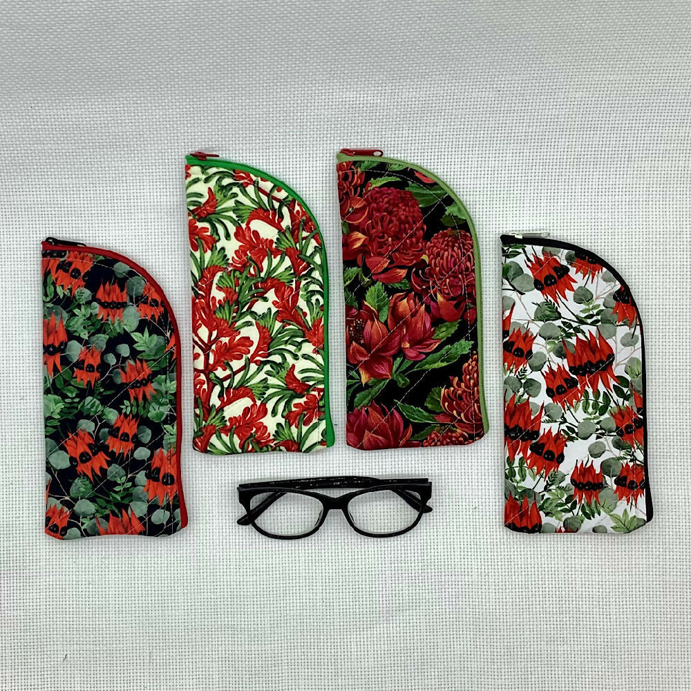 Australian wildflowers curved top zip pouch for glasses, phones, handbag organiser, etc.