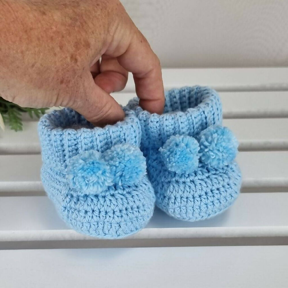 Blue Cotton Baby Booties Newborn Gender Reveal 6.6