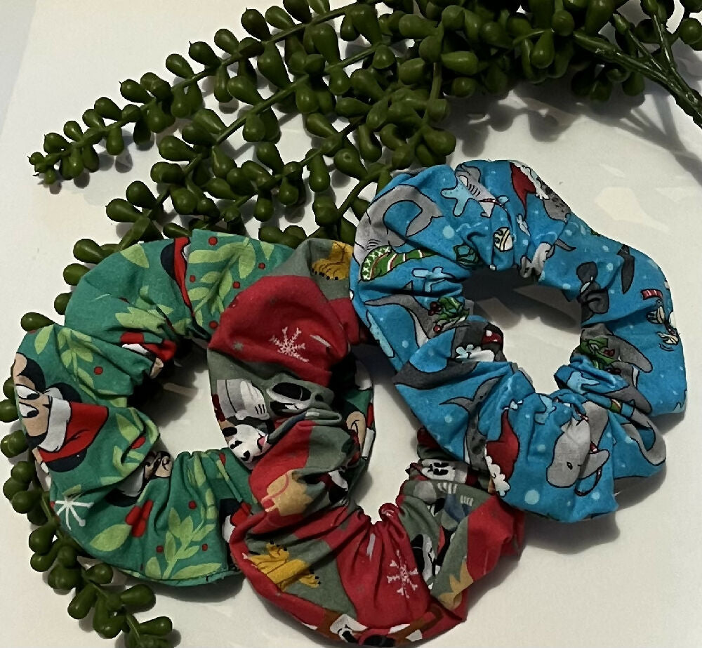 Christmas Scrunchies - set 3 colourful scrunchies