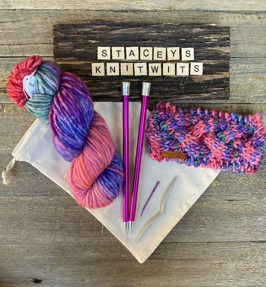 DIY Cable Headband Knitting Kit - Rainbow Merino