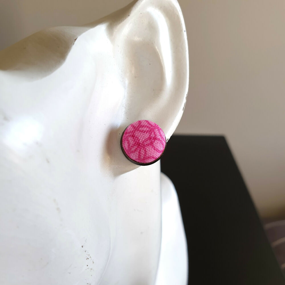 1.4cm Round Pink Bubble cotton fabric Cabochon stud earrings