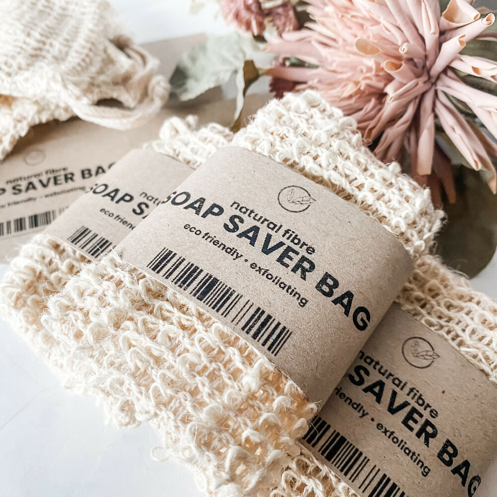Natural Fibre Soap Saver Bag with Handmade Tag, Exfoliating Soap Pouch, Zero Waste Soap Bag