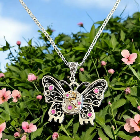 Steampunk filigree butterfly necklace